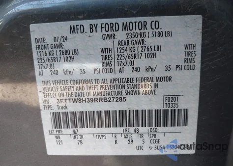 2024 Ford Maverick Xlt z USA, uszkodzony, nr VIN 3FTTW8H39RRB27285